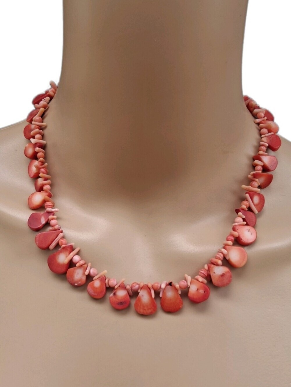 Vintage Salmon Pink Coral & Branch Bead Statement Collar Necklace Retro Boho